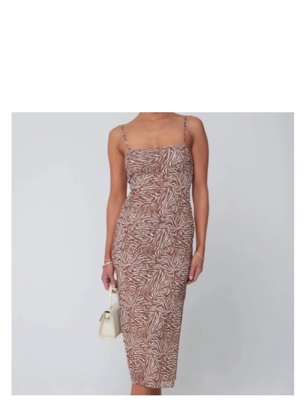 RESA Strappy Zebra-Print Midi Dress in Brown and Cream